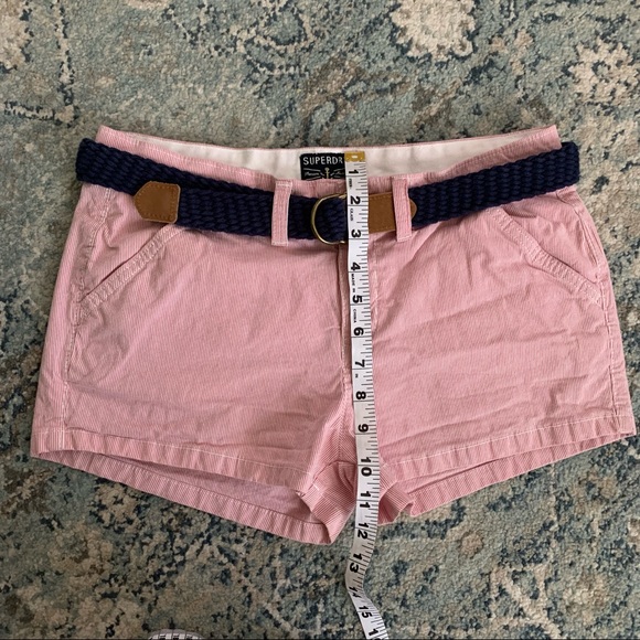 Superdry red white stripe shorts with belt - Picture 4 of 7